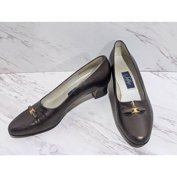 Selby Women's Bronze Leather Almond Toe Slip On Pump 1 3/4" Heels Size 9 - Picture 1 of 9